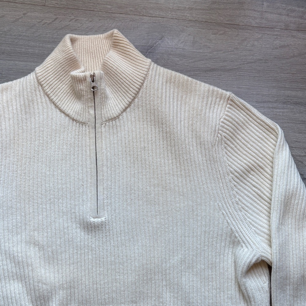 Wool Cashmere Cream Zip-Up Sweater